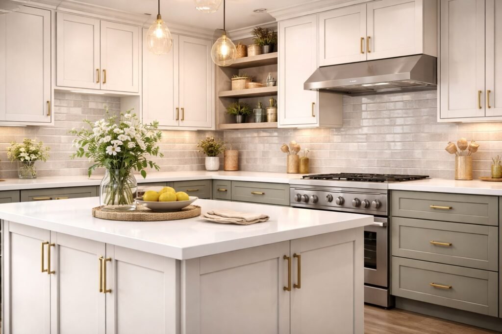 How toUpdate kitchen cabinets on a budget using paint and modern hardware in a renovated kitchen